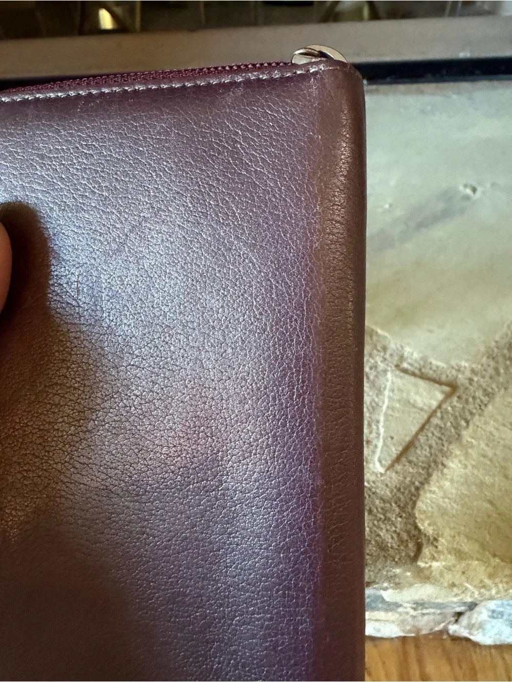 CHANEL Plum Camellia Zip Around Leather Wallet
